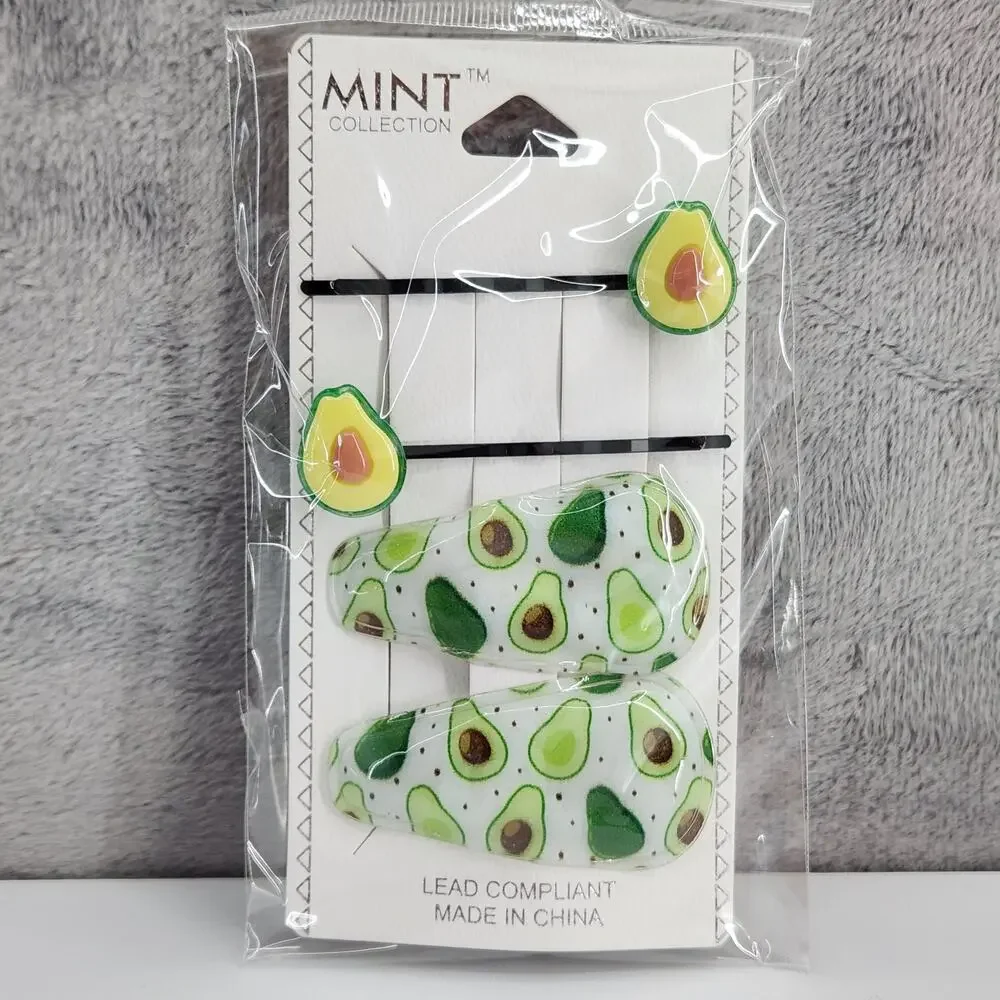 4 pc Avocado Hair Accessories by Mint 2 bobby pins 2 snap barrette clips **NEW**